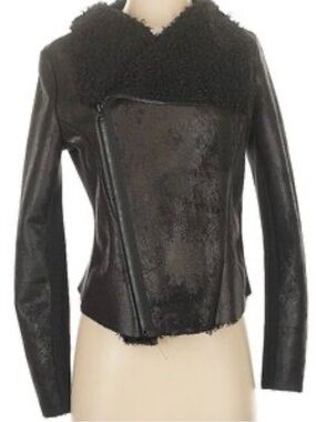 Vera Wang Black Faux Shearling Trim Moto Jacket